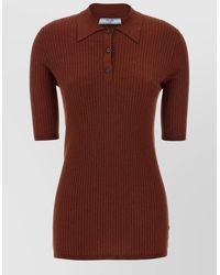 Prada - Stretch Cotton Polo Ribbed Knit Shirt - Lyst