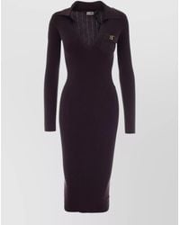 Elisabetta Franchi - Knit Dress Long Sleeves V Neck - Lyst
