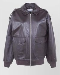 Frankie Shop - Viper Leather Jacket Collared Neck Pockets - Lyst
