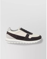 Brunello Cucinelli - Flat Sole Leather Sneakers With Suede Insert - Lyst
