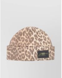 Ganni - Wool Ribbed Leopard Beanie - Lyst