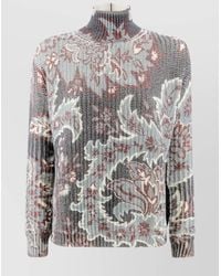 Etro - Wool Oversized Ribbed Turtleneck Printed Sweater - Lyst