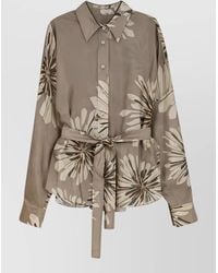 Brunello Cucinelli - Silk Floral-Print Belted Shirt - Lyst