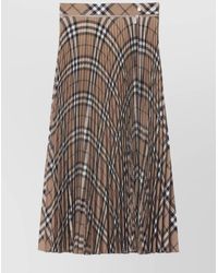Burberry - Pleated Warped Check Midi Skirt - Lyst