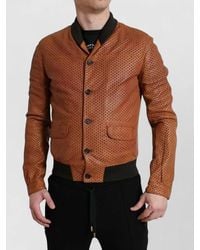 Dolce & Gabbana - Lambskin Leather Perforated Bomber Jacket - Lyst