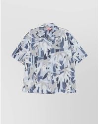 KENZO - Cotton Linen Camp Collar Short Sleeve Shirt - Lyst
