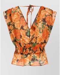 Pinko - Arcore V Neck Sleeveless Floral Waist Top - Lyst