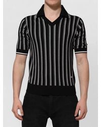 Dolce & Gabbana - Silk Striped V-Neck Polo Shirt - Lyst