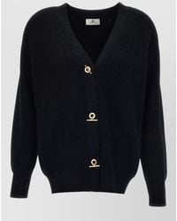 Elisabetta Franchi - V Neck Cardigan Long Sleeves Ribbed - Lyst