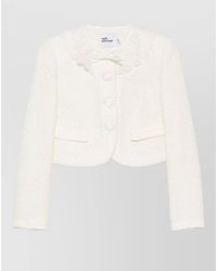 Self-Portrait - Cropped Textured Jacket Bow Detail Pockets - Lyst