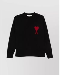 Ami Paris - Heart Motif Wool Cardigan With Crew Neck - Lyst