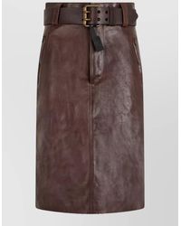 Saint Laurent - Leather Knee-Length High-Rise Skirt - Lyst
