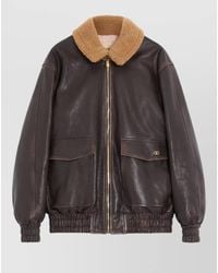 Valentino - Shearling Collar Coat Elasticated Cuffs Hem - Lyst