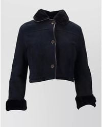 LA ROSE - Shearling Leather Cropped Jacket Furry Collar - Lyst