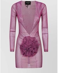 Santa Brands - Flower-Appliqué V-Neck Long-Sleeve Mini Dress - Lyst