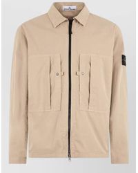 Stone Island - Cotton Jacket Collared Long Sleeves Buttoned Pockets - Lyst
