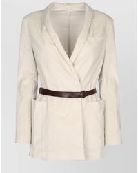 Brunello Cucinelli - Waist Belted Jacket With Pockets And Lapel - Lyst