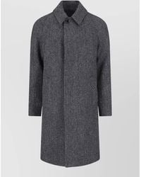 Lardini - Herringbone Coat Notched Collar Side Pockets - Lyst