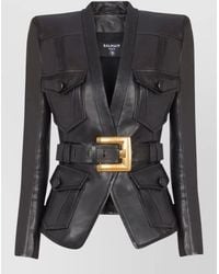 Balmain - Belted 4 Pokets Fitted Lambskin Jacket - Lyst