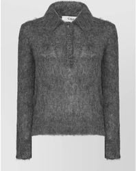 Chloé - Collared Long Sleeve Fuzzy Knit Top - Lyst