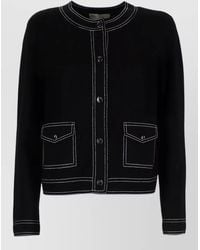Tory Burch - Cardigan Contrast Stitching Round Neck Pockets - Lyst