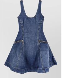 Self-Portrait - Denim Sleeveless Flared Mini Dress - Lyst
