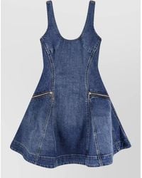 Self-Portrait - Denim Sleeveless Flared Mini Dress - Lyst