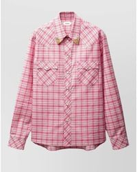 Versace - Long Sleeve Plaid Shirt Collar Chest Pockets - Lyst
