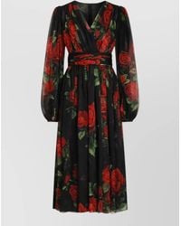 Dolce & Gabbana - Silk Draped Floral-Print Midi Dress - Lyst