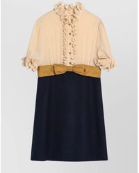Valentino - Silk Mini Dress With Ruffles And Bow - Lyst