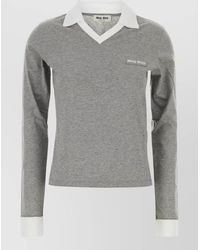 Miu Miu - Cotton Polo Shirt Long Sleeves Contrast Collar - Lyst