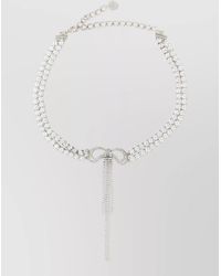 Self-Portrait - Crystal Bow Tassel Double Strand Necklace - Lyst