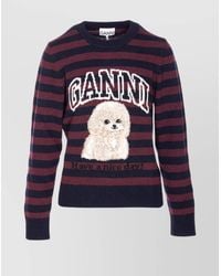Ganni - Wool Blend Striped Crew Neck Jumper - Lyst