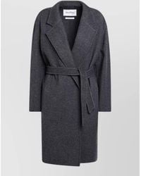 Max Mara - Long Coat Belted Waist Notched Lapels - Lyst