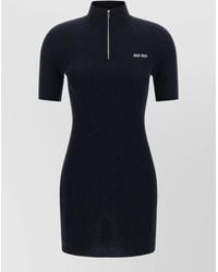 Miu Miu - Cotton Ribbed High Neck Short Sleeve Mini Dress - Lyst