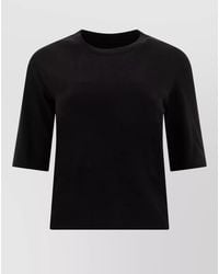 Sandbeige - Plain Crew Neck Short Sleeve Top - Lyst