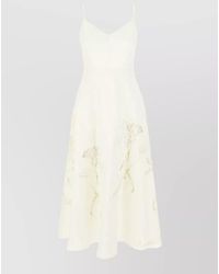 Alberta Ferretti - Linen Dress A Line Floral Spaghetti Straps - Lyst