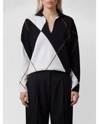 Max Mara - Virgin Wool Ribbed High Neck Argyle Sweater - Lyst
