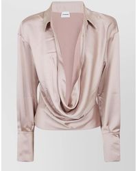 ANDAMANE - Satin Deep V-Neck Long-Sleeve Blouse - Lyst