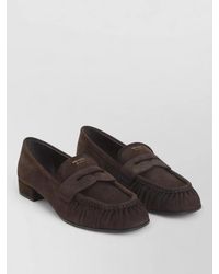 Prada - Suede Loafer Leather Strap Low Heel - Lyst