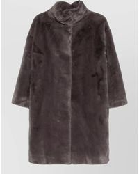 Herno - Faux Fur High-Neck 3/4-Sleeve Coat - Lyst