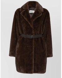 P.A.R.O.S.H. - Belted Waist Faux Fur Mid Length Coat - Lyst
