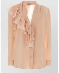 Alberta Ferretti - Silk Shirt Shawl Collar Ruffles Cuffs - Lyst