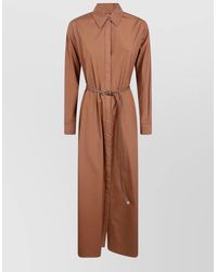 Max Mara - Cotton V-Neck Long-Sleeve Midi Shirt Dress - Lyst