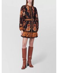 FARM Rio - Floral Dress Belted Waist Long Sleeves - Lyst