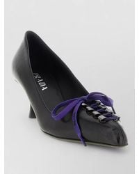 Prada - Leather Lace-Up Ballerina Pumps - Lyst