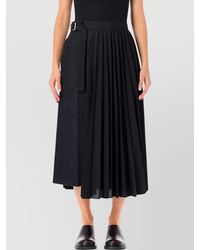 Sacai - Wool Herringbone Pleated Asymmetric Midi Skirt - Lyst