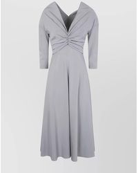 Alberta Ferretti - Sleeve Ruched V-Neck Midi Dress - Lyst