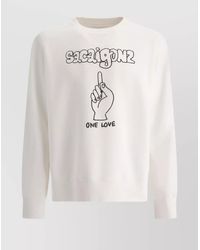 Sacai - Graphic Print Crewneck Sweatshirt With Ribbed Cuffs - Lyst