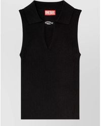 DIESEL - Silk Ribbed V-Neck Sleeveless Knitted Top - Lyst